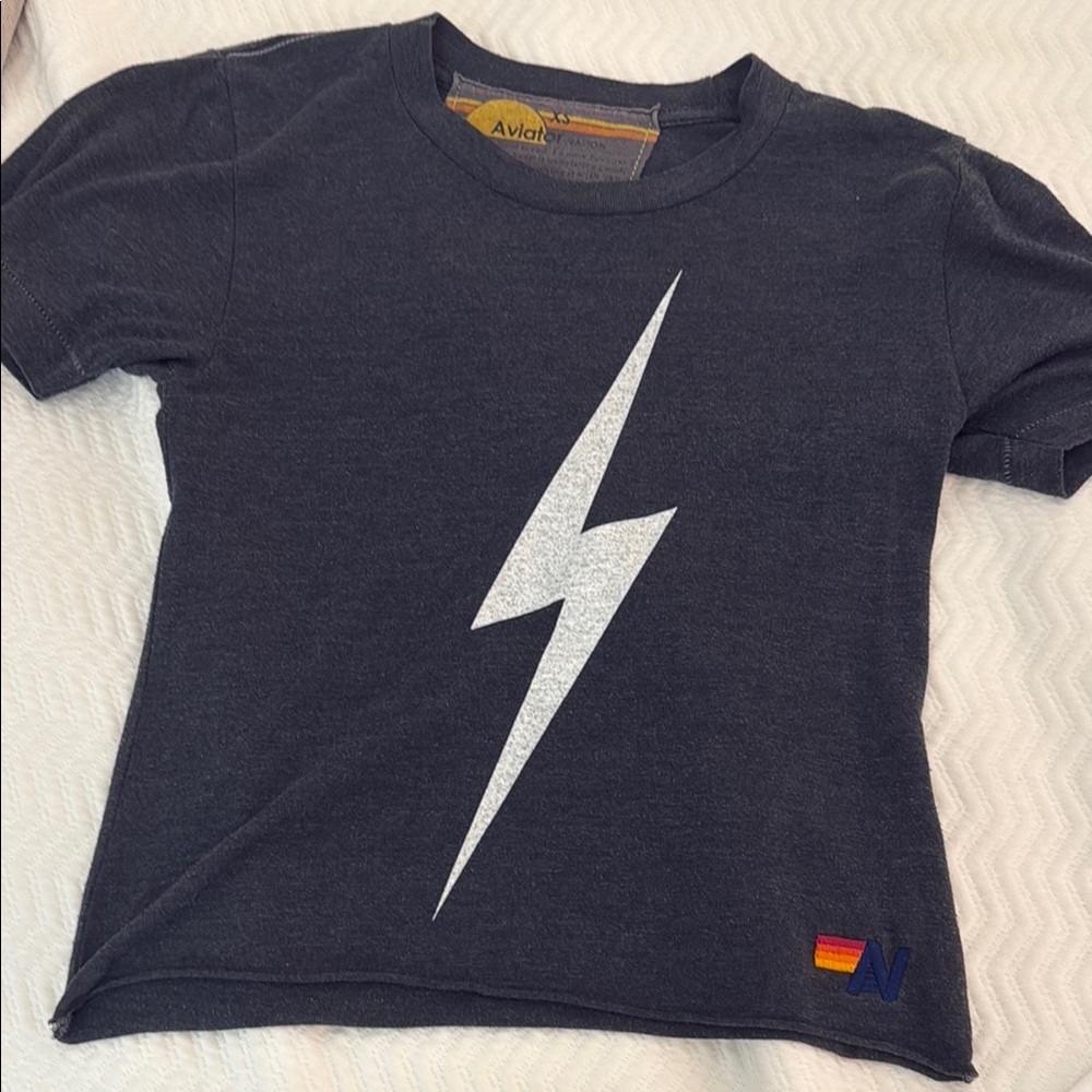 Aviator Nation Black Retro Lightning Bolt Short Sleeve Tee